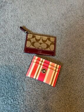 Coach Tan Logo Zip Card Case & Striped Pink-Red Card Holder